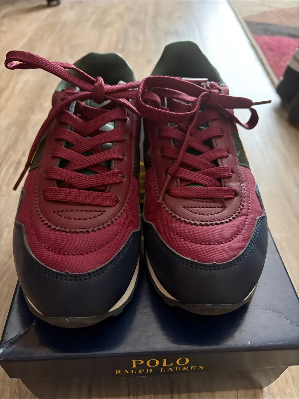 Ralph Lauren Boys Burgundy and Gray Polo Runner Sneakers